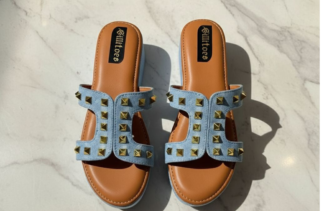 Studded Denim Sandals